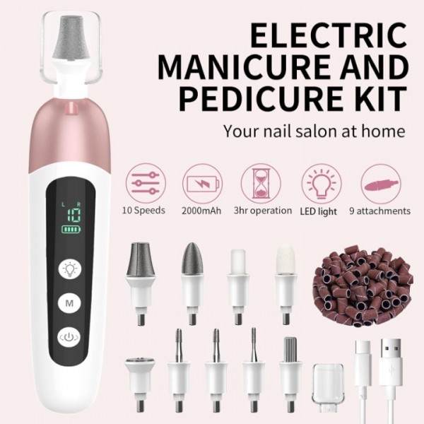 DEYI Cordless Electric Nail File Set, Professional Manicure Pedicure Kit, 10 Speed Portable Nail Drill Machine with Memory Modes, Pedicure Tools for feet, Hand Foot Care Tool for Thick Nail Toenail Cuticle