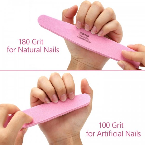 DEYI 20 Pcs Nail Buffers 100/180 Grit Buffer Block Sponge Buffing Nail File for Acrylic/Natural Nails, Pink