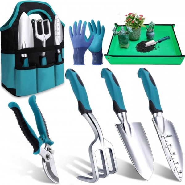 DEYI Garden Tools 7-Piece, Gardening Hand Tools, G...