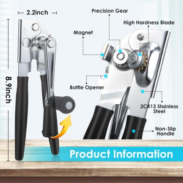 DEYI 2 Pack Commercial Can Opener Manual, Can Opener with Magnet, Heavy Duty Hand Can Opener Smooth Edge, Can Opener Nice for Seniors and Kids, Save Effort Fit All Size Cans, Large Cans