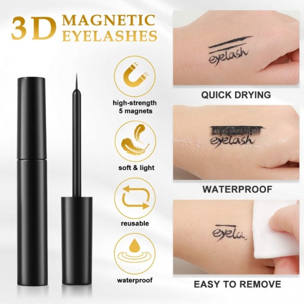 Magnetic Eyelashes with Eyeliner, SHVYOG 5 Pairs Upgraded Magnetic Eyelash Kit, Natural Look False Reusable Magnetic Lashes for Women, Magnetic Eyeliner and Eyelashes Kit with Tweezers Inside