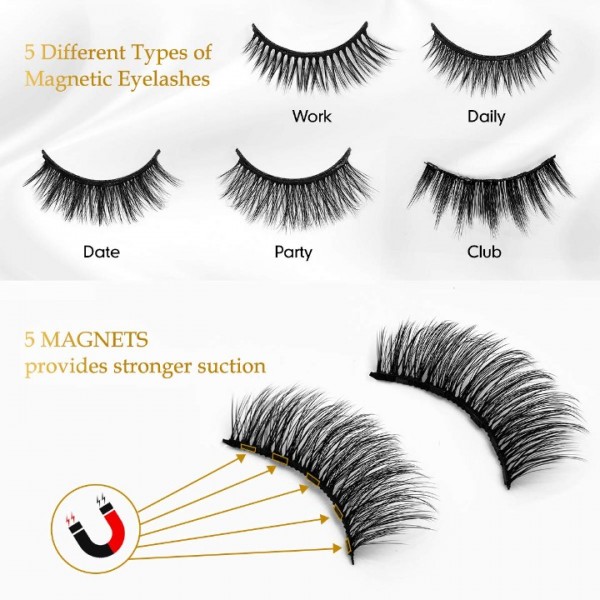 Magnetic Eyelashes with Eyeliner, SHVYOG 5 Pairs Upgraded Magnetic Eyelash Kit, Natural Look False Reusable Magnetic Lashes for Women, Magnetic Eyeliner and Eyelashes Kit with Tweezers Inside