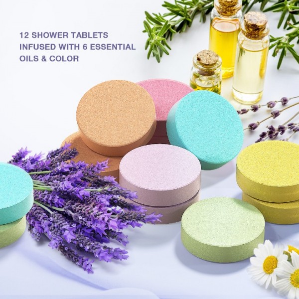 Shower Steamers Tablets, Aromatherapy Shower Vapor Tablet-Set of 12 Bath Bombs Infused with Pure Essential Oils for Home Vaporizing Spa & Stress Congestion