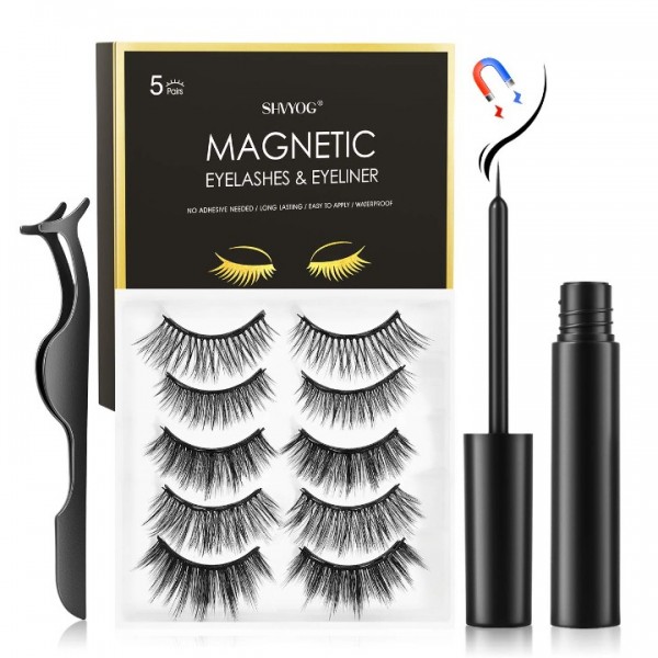 Magnetic Eyelashes with Eyeliner, SHVYOG 5 Pairs U...