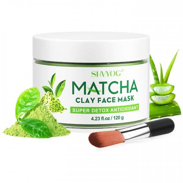 SHVYOG Green Tea Matcha Clay Face Mask, Antioxidant Detox Face Mask with Volcanic Mud, Deep Cleansing & Moisturizing & Hydrating Facial Mud Mask for Acne, Blackheads, Pores, Wrinkles