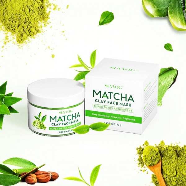 SHVYOG Green Tea Matcha Clay Face Mask, Antioxidant Detox Face Mask with Volcanic Mud, Deep Cleansing & Moisturizing & Hydrating Facial Mud Mask for Acne, Blackheads, Pores, Wrinkles