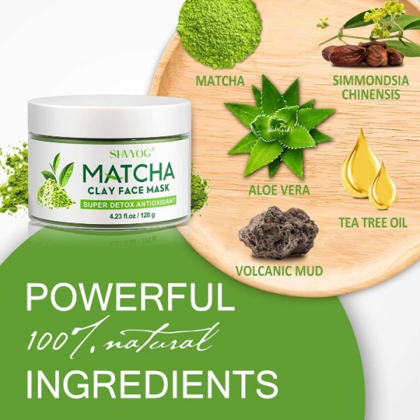 SHVYOG Green Tea Matcha Clay Face Mask, Antioxidant Detox Face Mask with Volcanic Mud, Deep Cleansing & Moisturizing & Hydrating Facial Mud Mask for Acne, Blackheads, Pores, Wrinkles