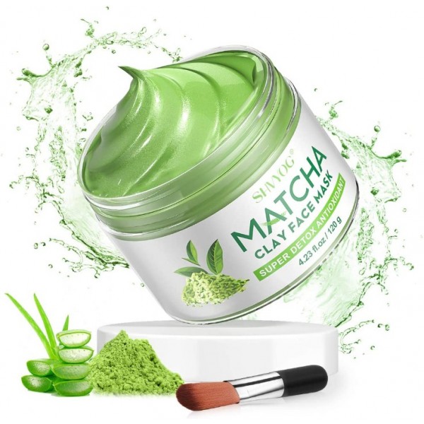 SHVYOG Green Tea Matcha Clay Face Mask, Antioxidant Detox Face Mask with Volcanic Mud, Deep Cleansing & Moisturizing & Hydrating Facial Mud Mask for Acne, Blackheads, Pores, Wrinkles